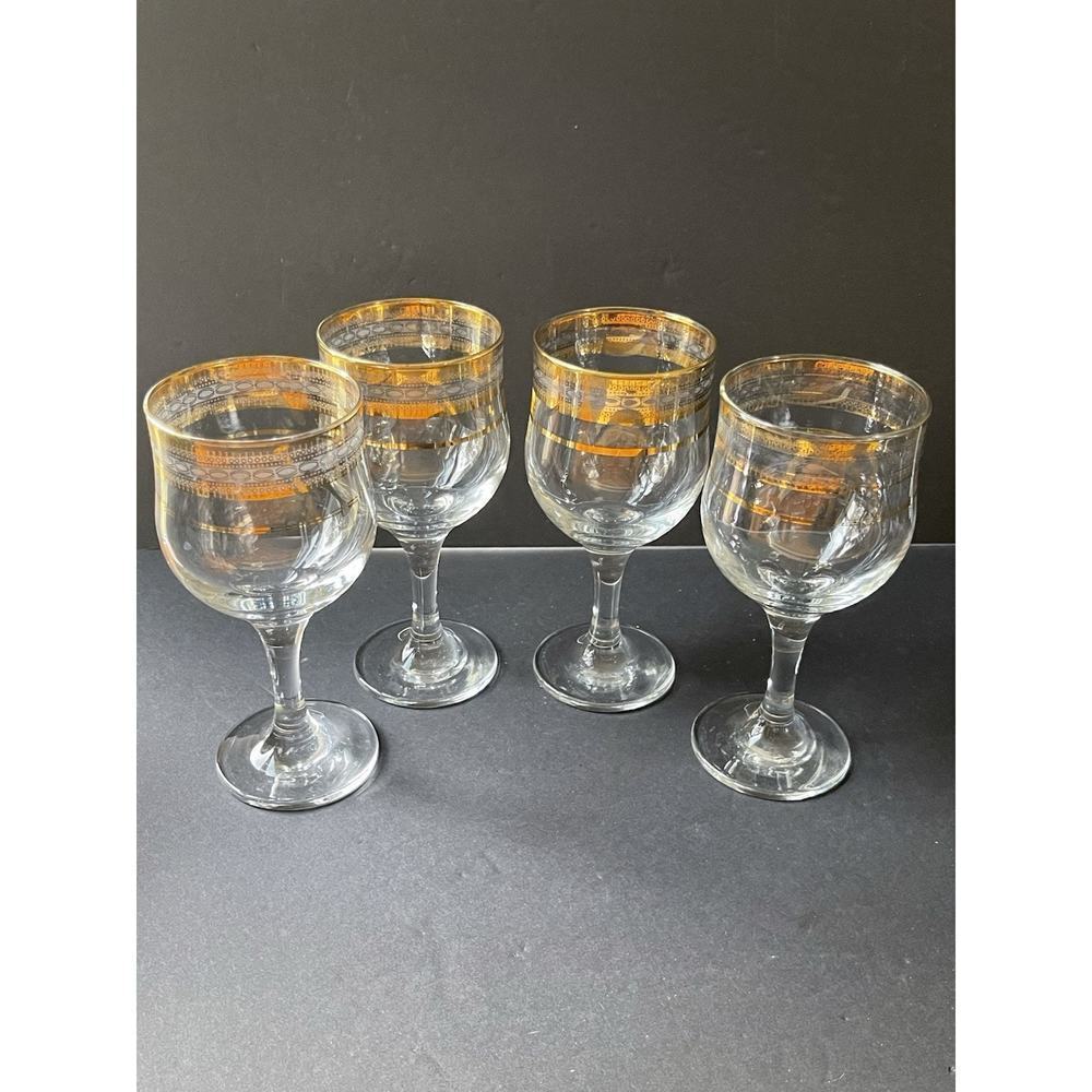 Cristalleria Fratelli Fuomo Wine Water Glass Goblet Gold Rimmed Set (4) Italy